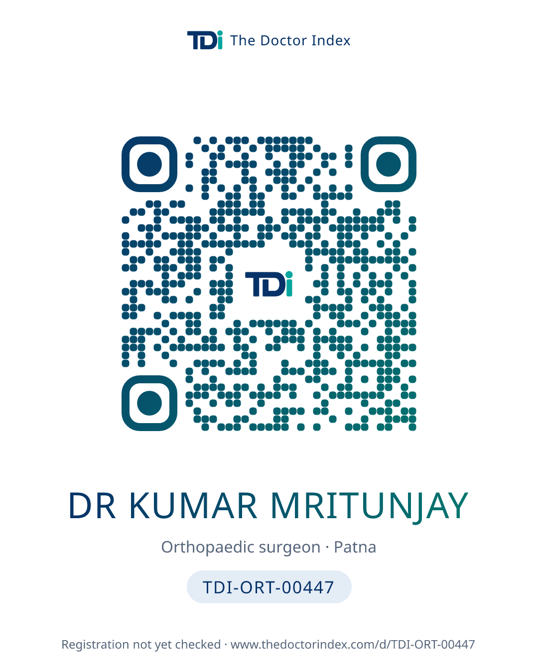 QR card for Dr Kumar Mritunjay, TDI-ORT-00447