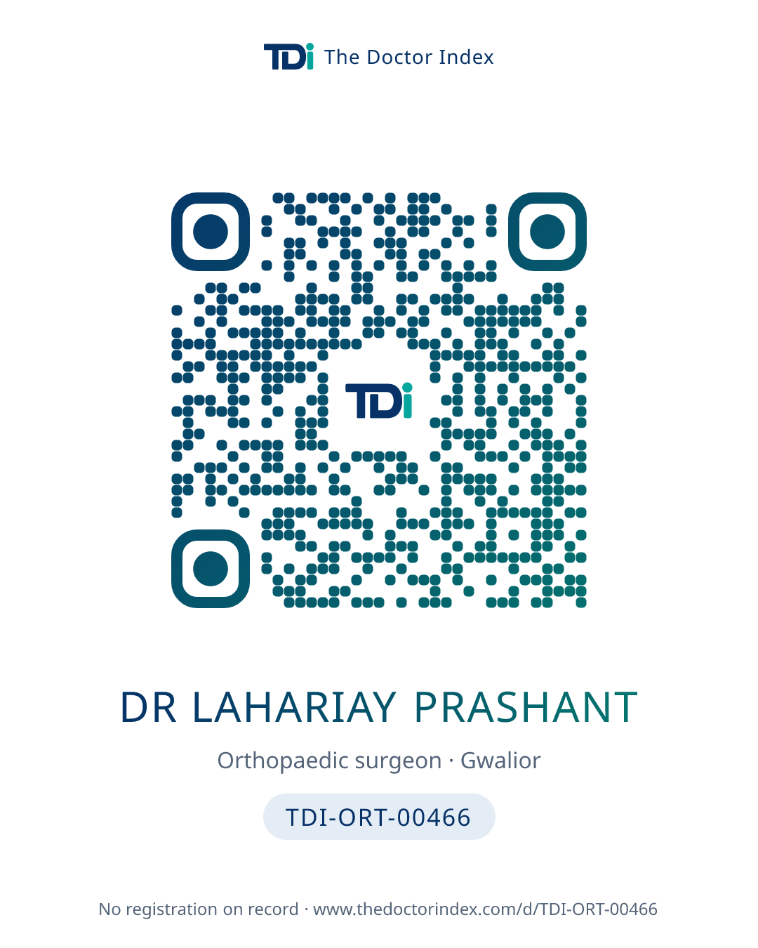 QR card for Dr Lahariay Prashant, TDI-ORT-00466