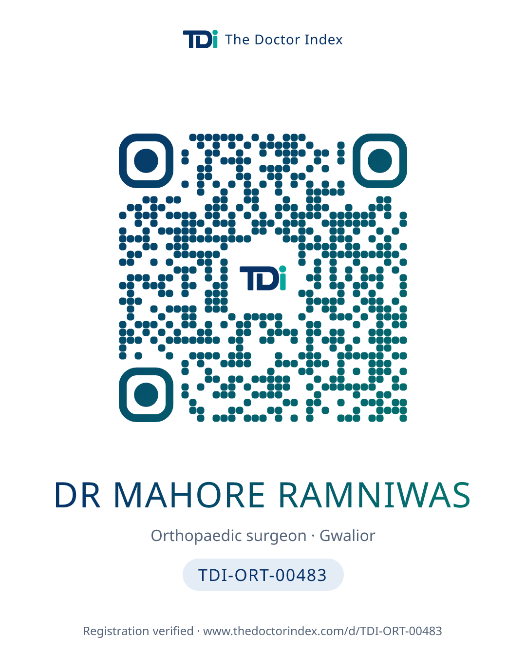 QR card for Dr Mahore Ramniwas, TDI-ORT-00483