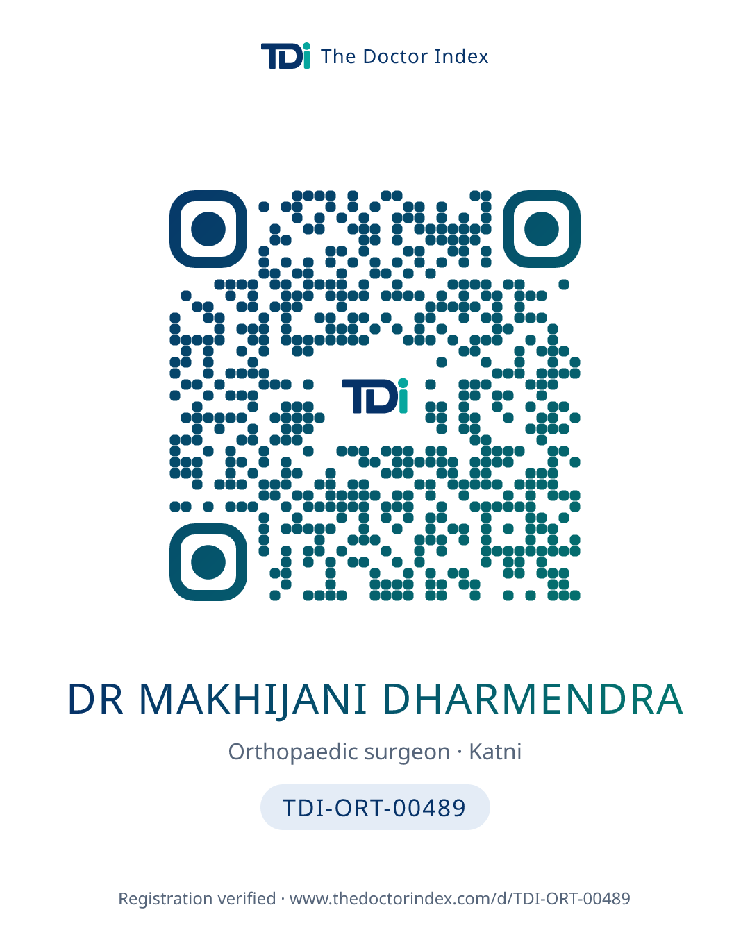 QR card for Dr Makhijani Dharmendra, TDI-ORT-00489