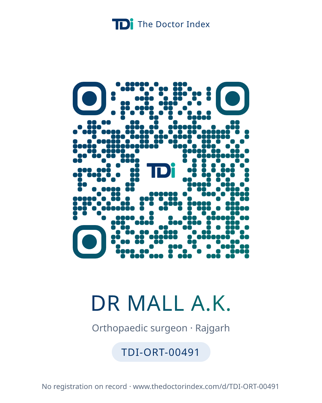 QR card for Dr Mall A.K., TDI-ORT-00491