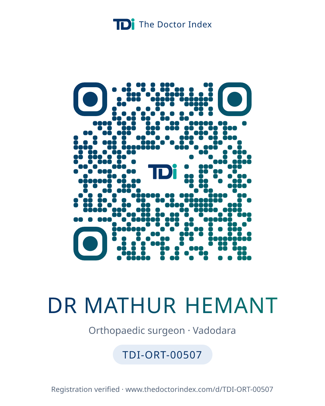 QR card for Dr Mathur Hemant, TDI-ORT-00507