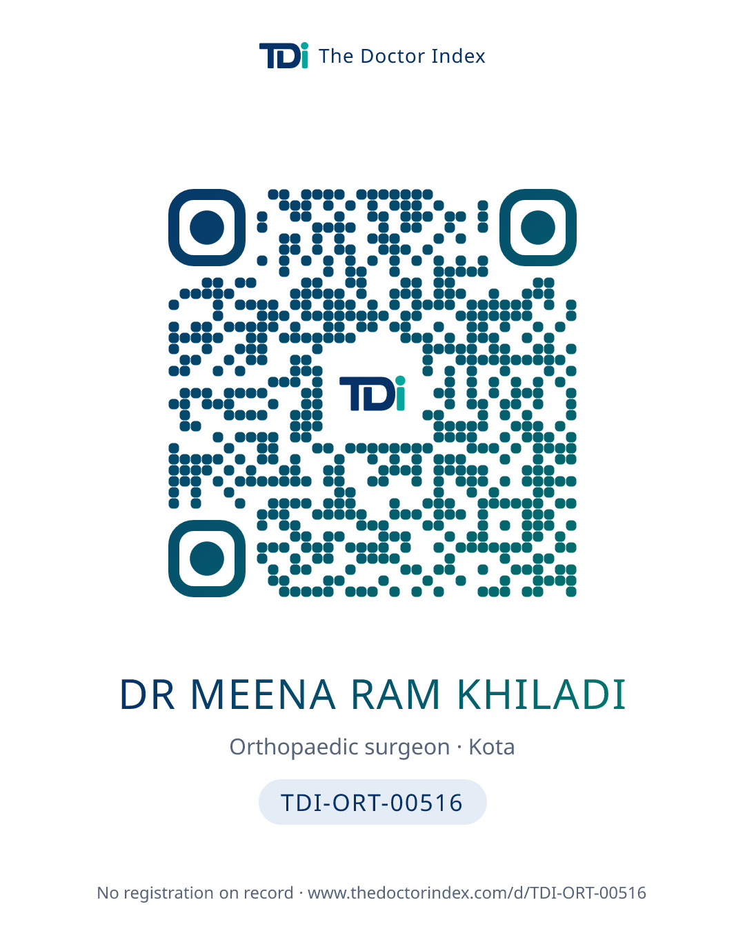 QR card for Dr Meena Ram Khiladi, TDI-ORT-00516