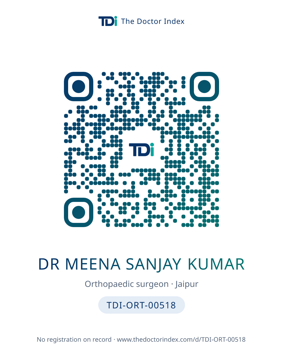 QR card for Dr Meena Sanjay Kumar, TDI-ORT-00518
