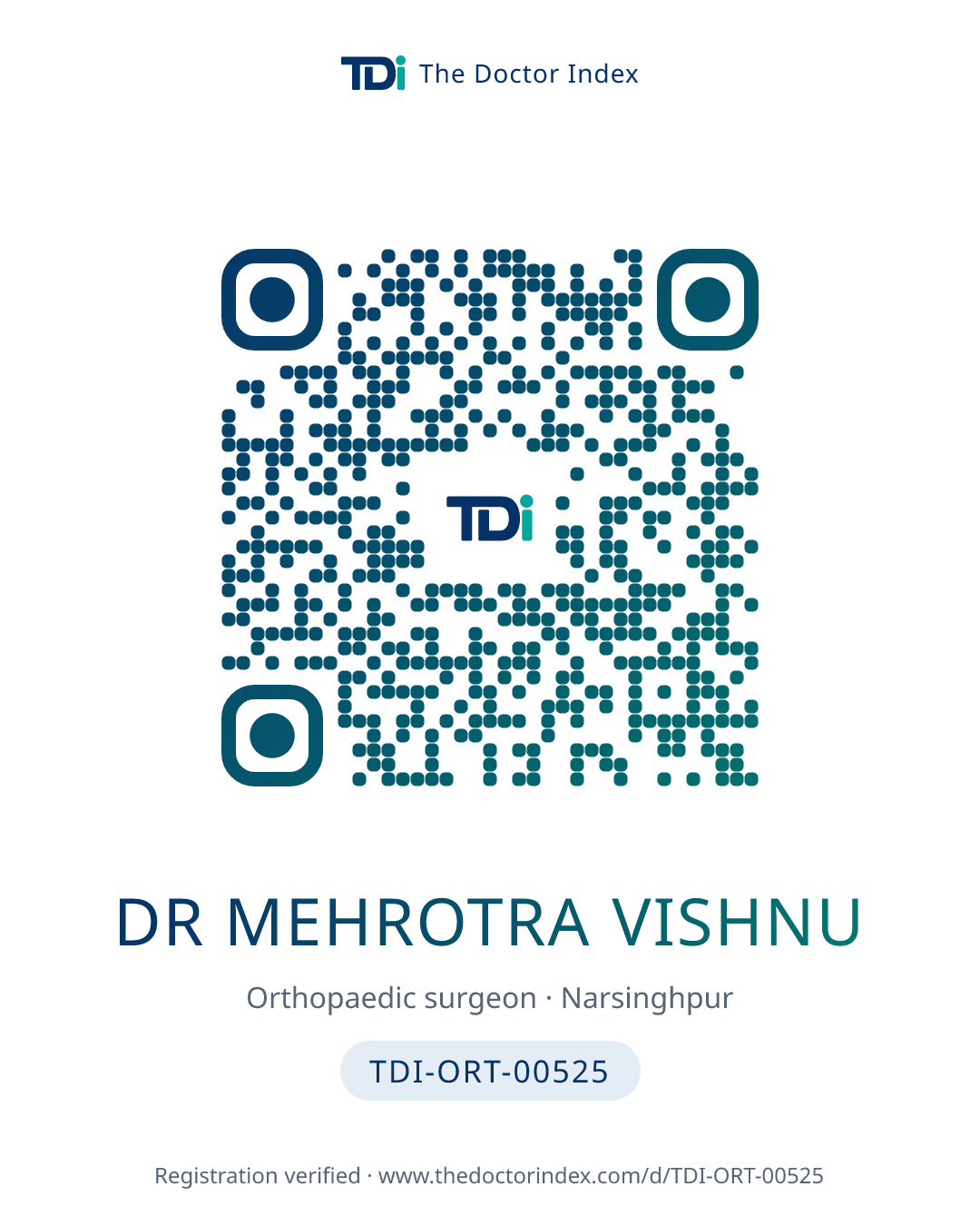 QR card for Dr Mehrotra Vishnu, TDI-ORT-00525