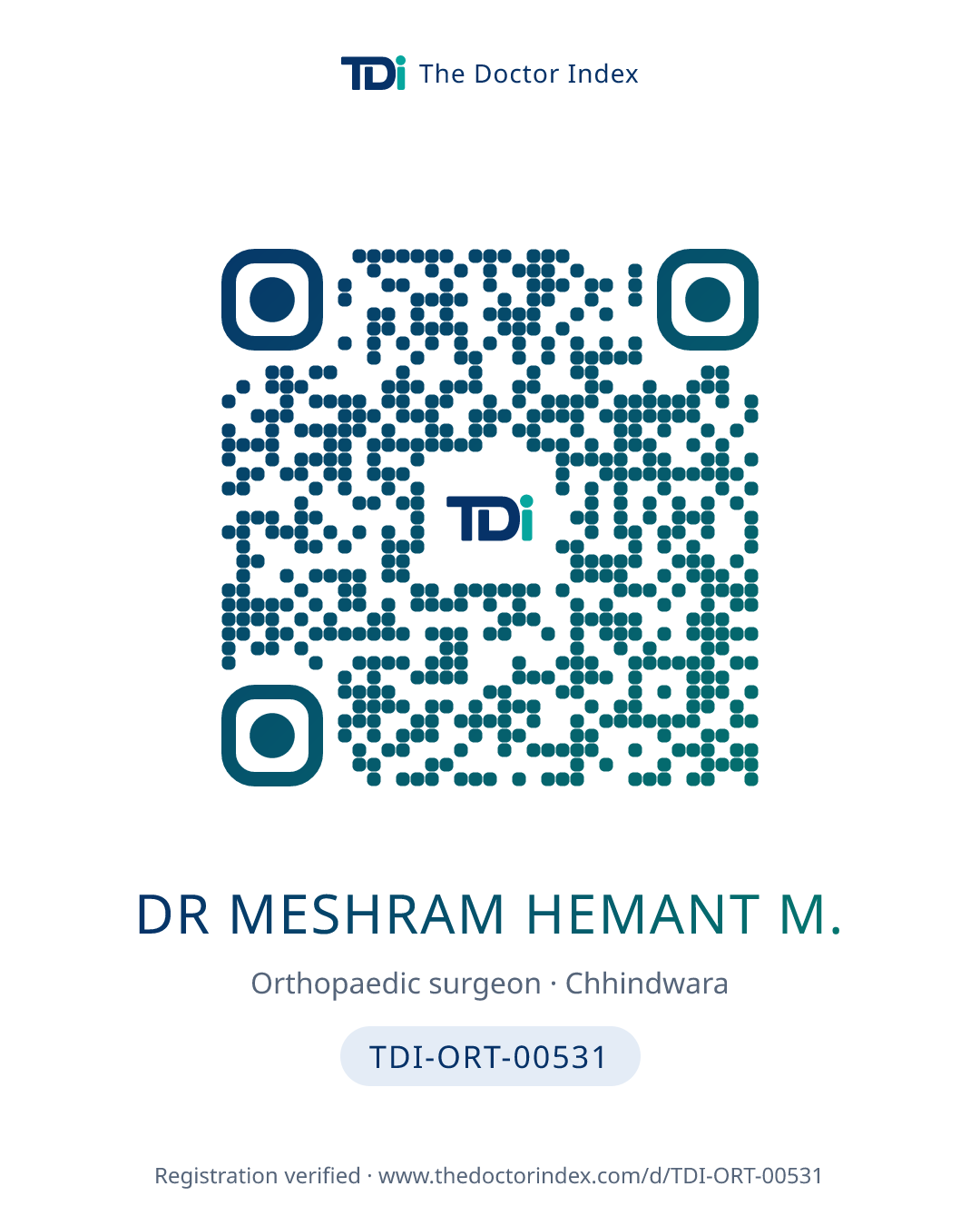 QR card for Dr Meshram Hemant M., TDI-ORT-00531