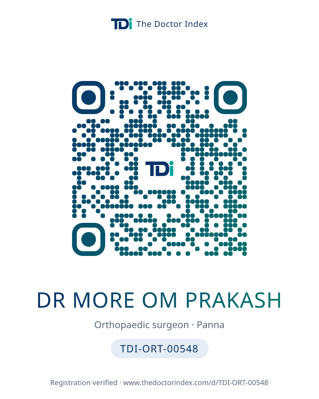 QR card for Dr More Om Prakash, TDI-ORT-00548