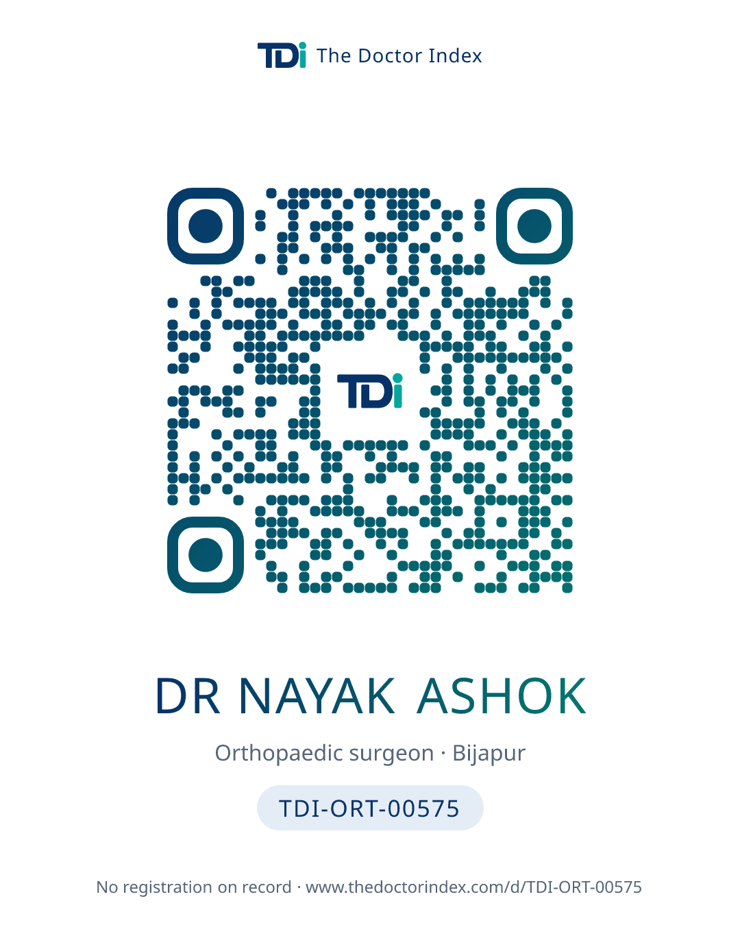 QR card for Dr Nayak Ashok, TDI-ORT-00575