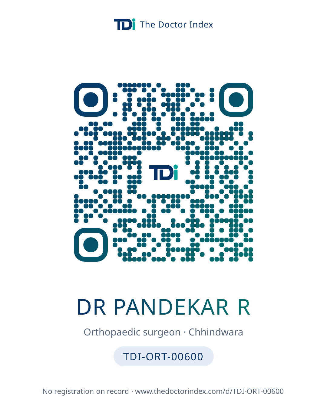 QR card for Dr Pandekar R, TDI-ORT-00600