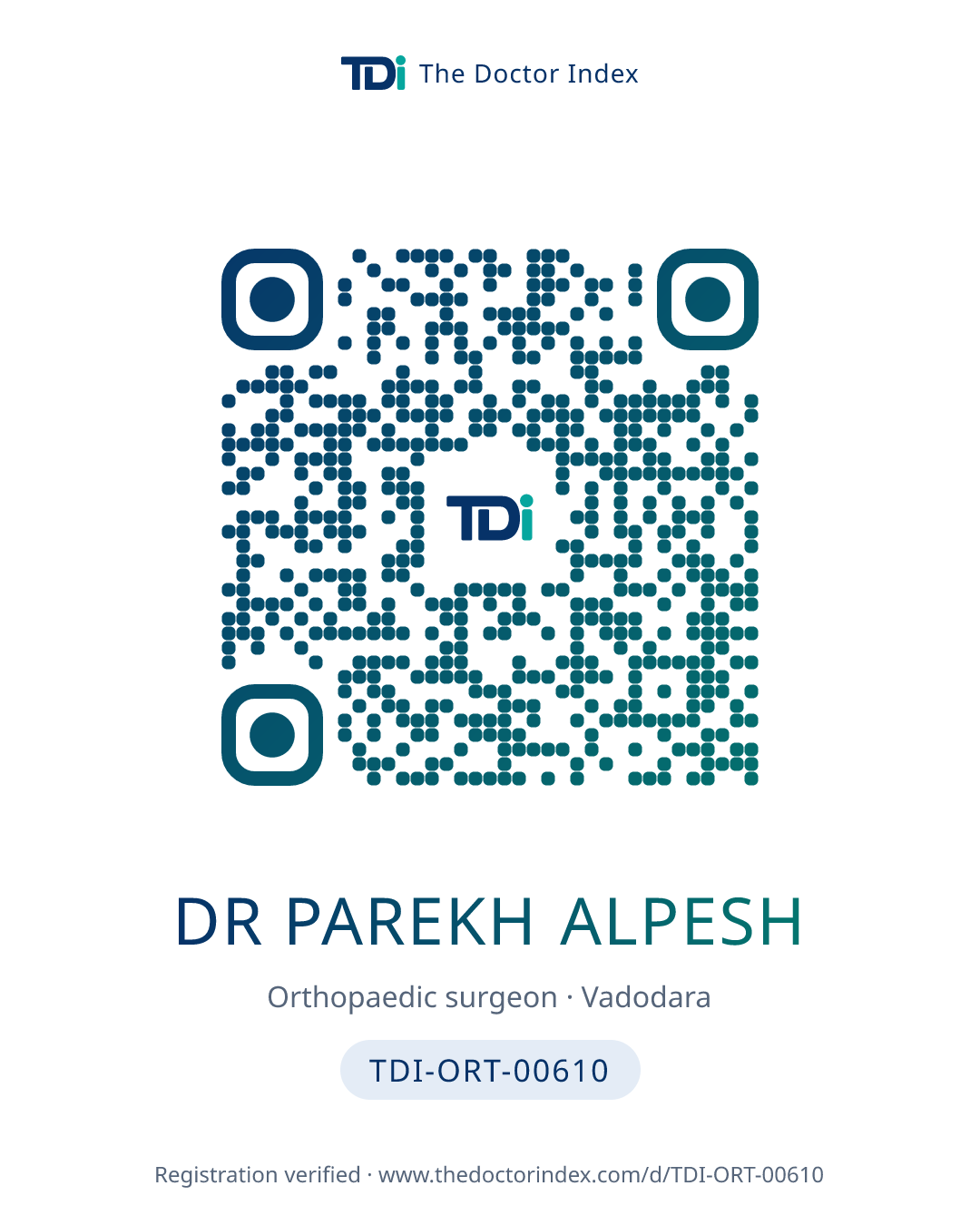 QR card for Dr Parekh Alpesh, TDI-ORT-00610
