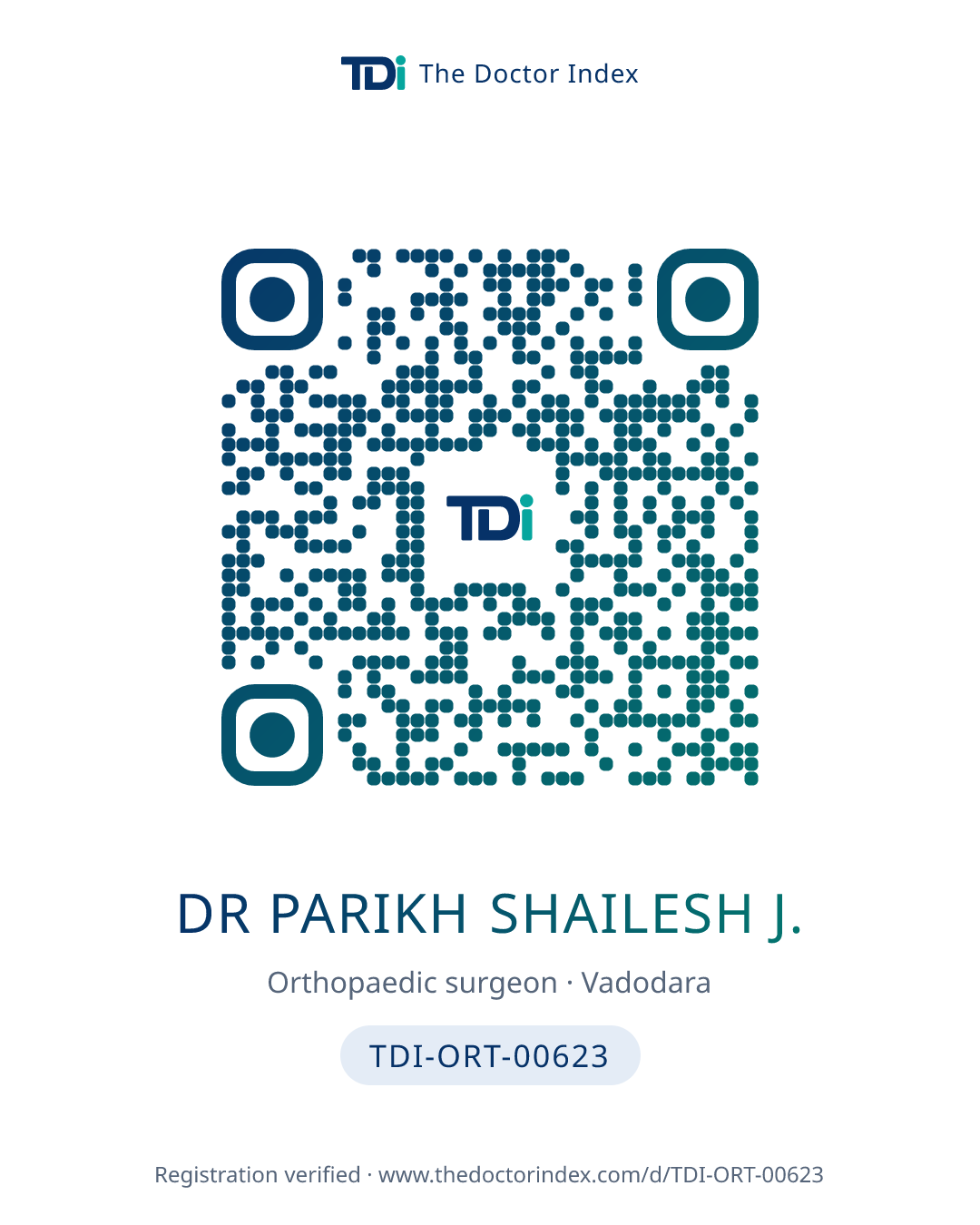 QR card for Dr Parikh Shailesh J., TDI-ORT-00623
