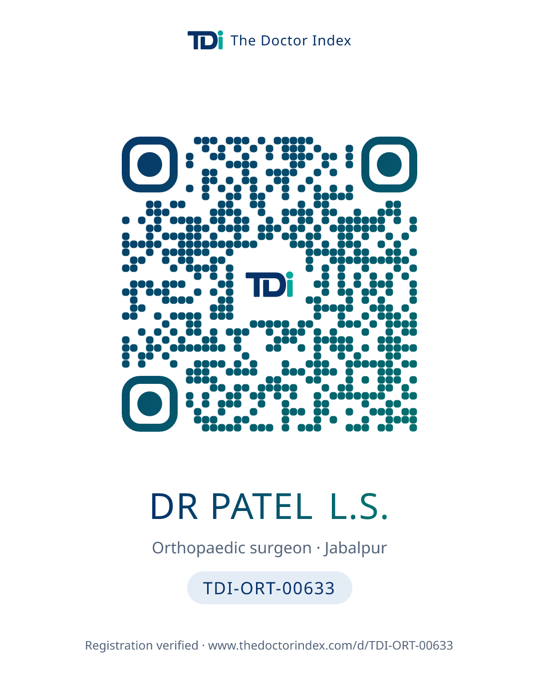 QR card for Dr Patel L.S., TDI-ORT-00633