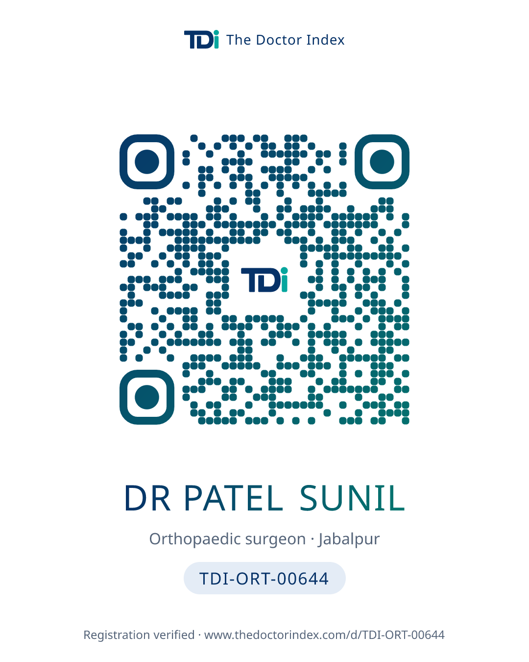 QR card for Dr Patel Sunil, TDI-ORT-00644