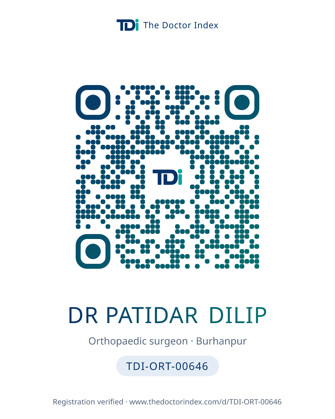 QR card for Dr Patidar Dilip, TDI-ORT-00646