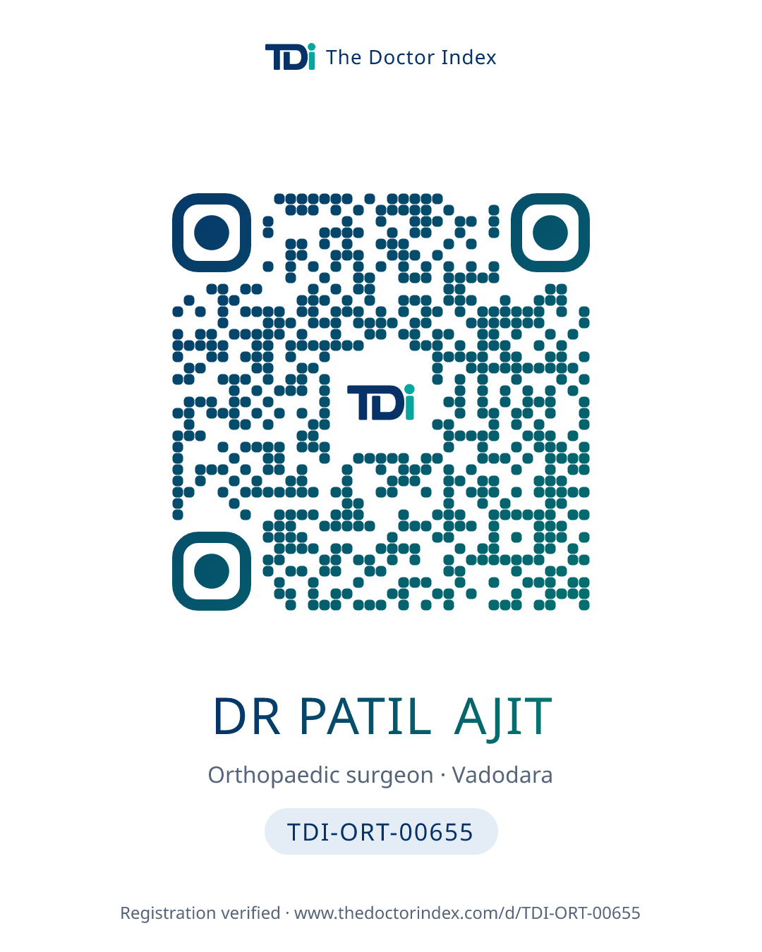 QR card for Dr Patil Ajit, TDI-ORT-00655