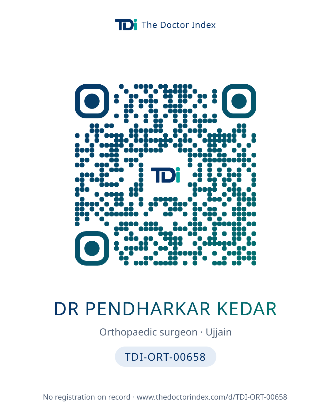 QR card for Dr Pendharkar Kedar, TDI-ORT-00658