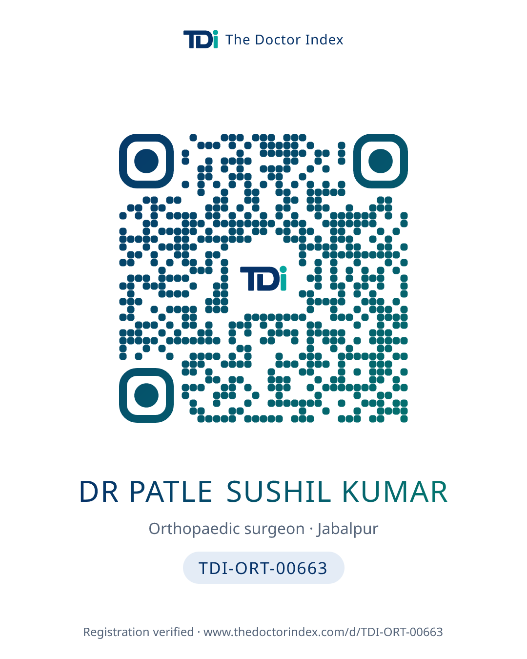 QR card for Dr Patle Sushil Kumar, TDI-ORT-00663