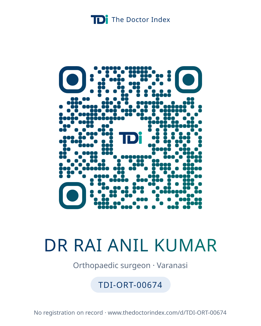 QR card for Dr Rai Anil Kumar, TDI-ORT-00674
