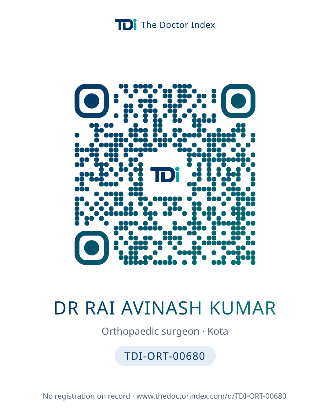 QR card for Dr Rai Avinash Kumar, TDI-ORT-00680