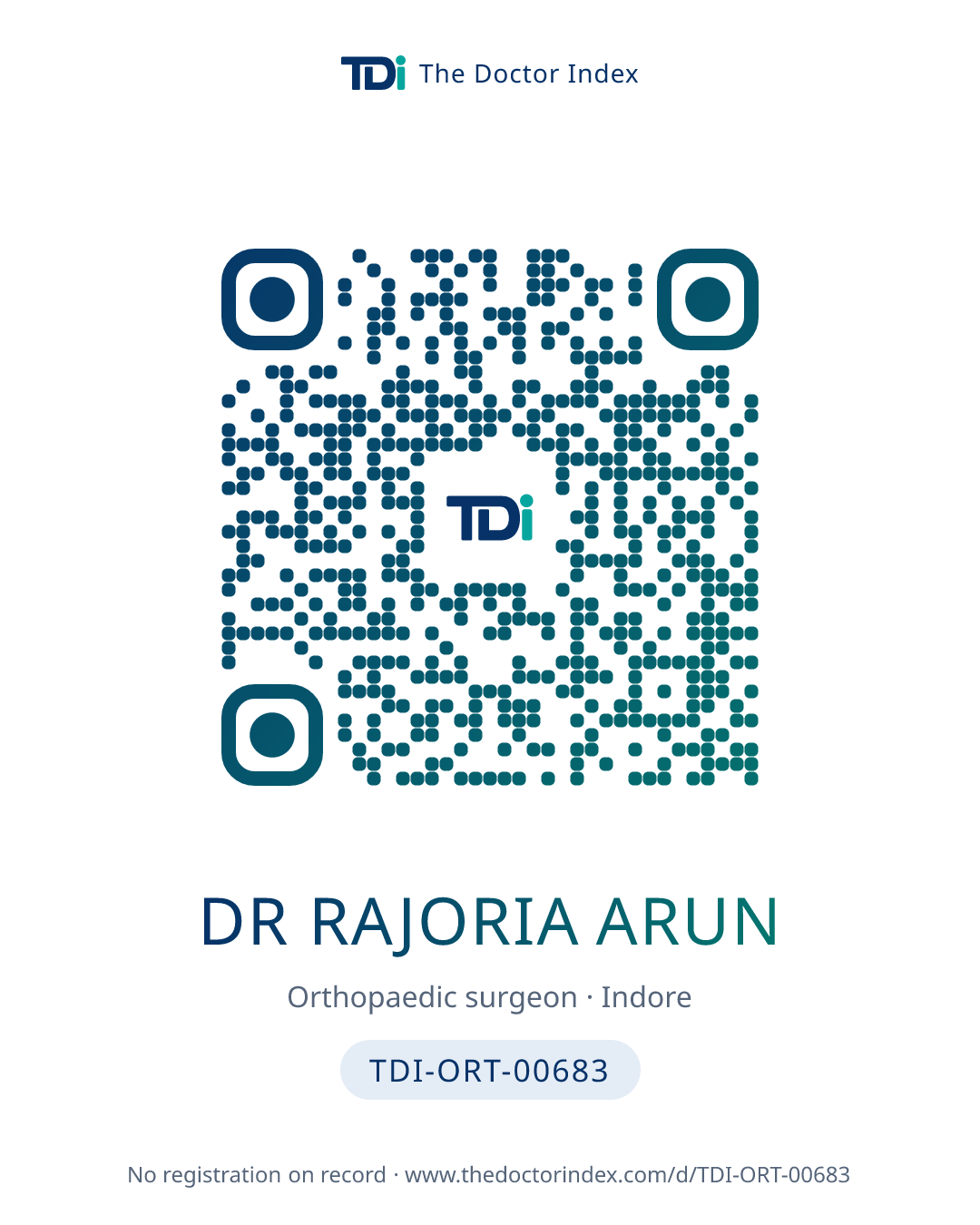 QR card for Dr Rajoria Arun, TDI-ORT-00683