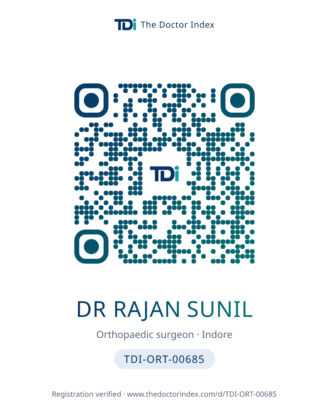 QR card for Dr Rajan Sunil, TDI-ORT-00685