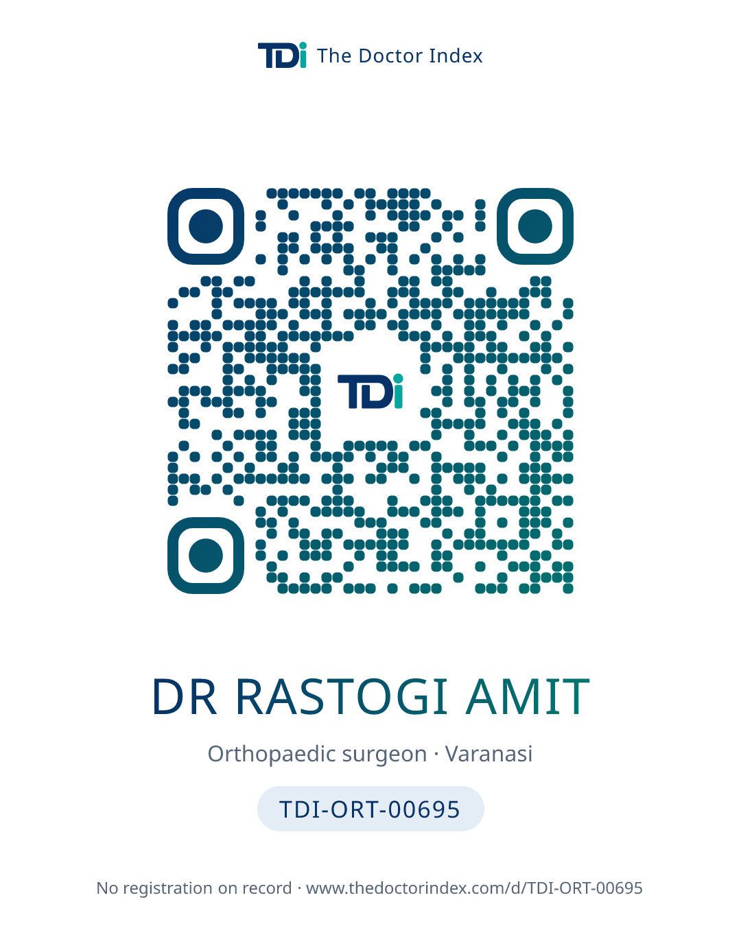 QR card for Dr Rastogi Amit, TDI-ORT-00695