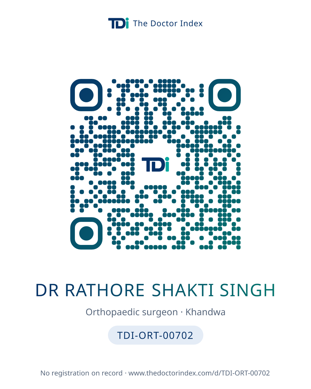 QR card for Dr Rathore Shakti Singh, TDI-ORT-00702