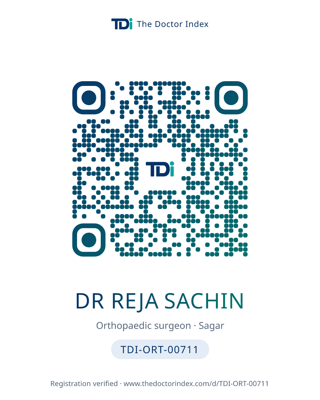 QR card for Dr Reja Sachin, TDI-ORT-00711
