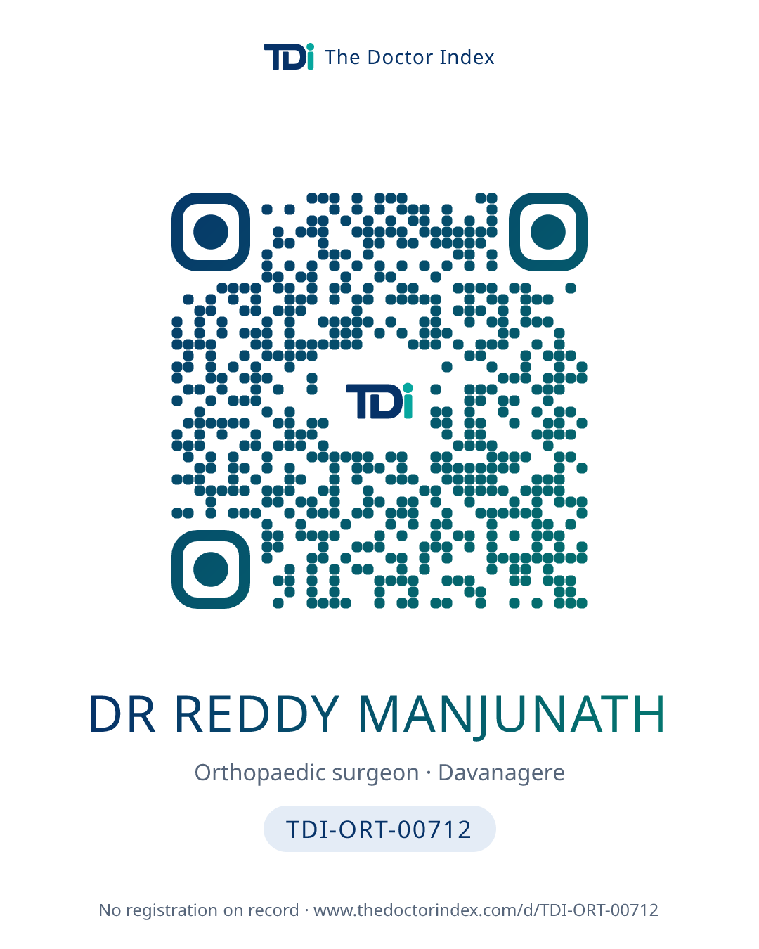 QR card for Dr Reddy Manjunath, TDI-ORT-00712