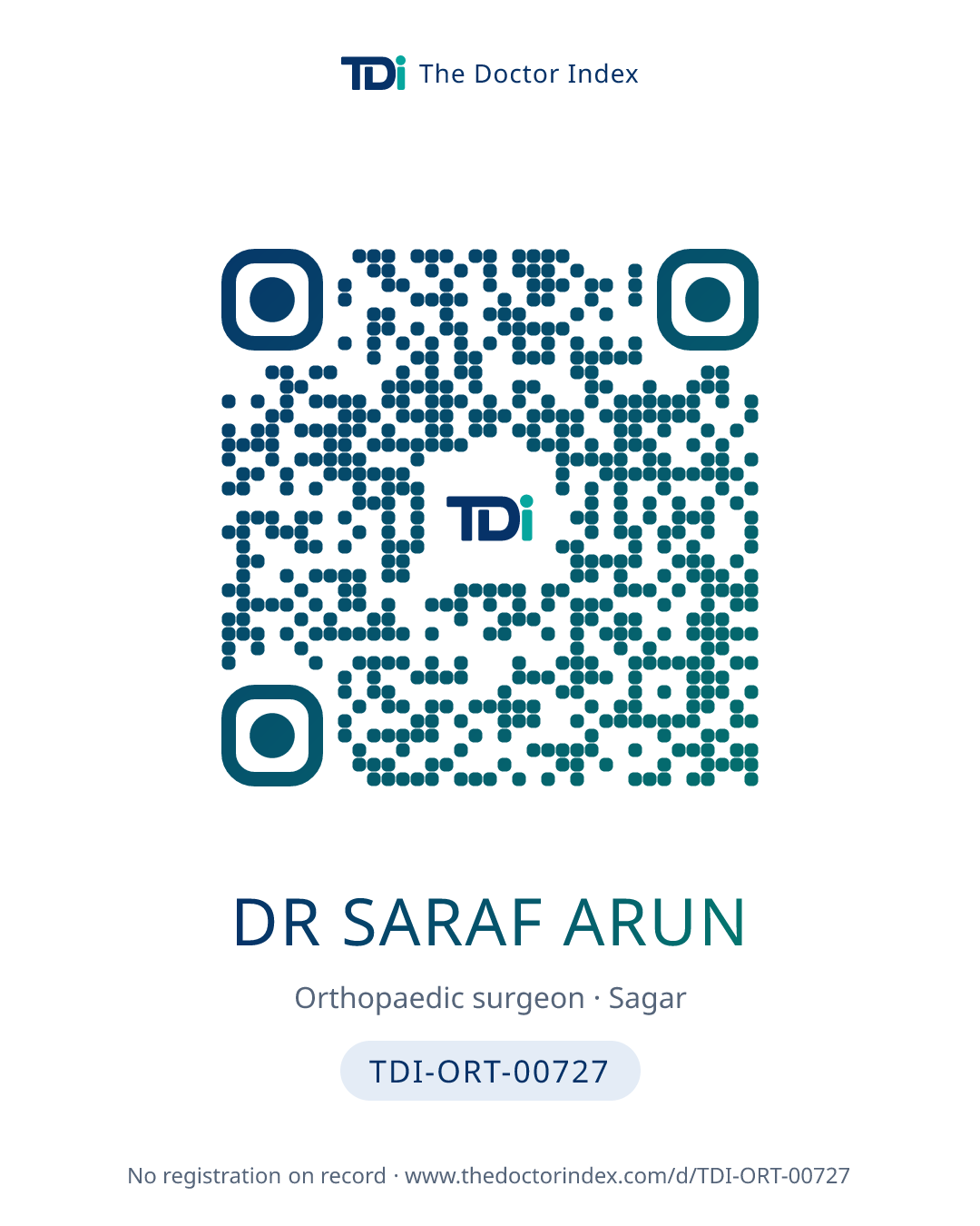 QR card for Dr Saraf Arun, TDI-ORT-00727