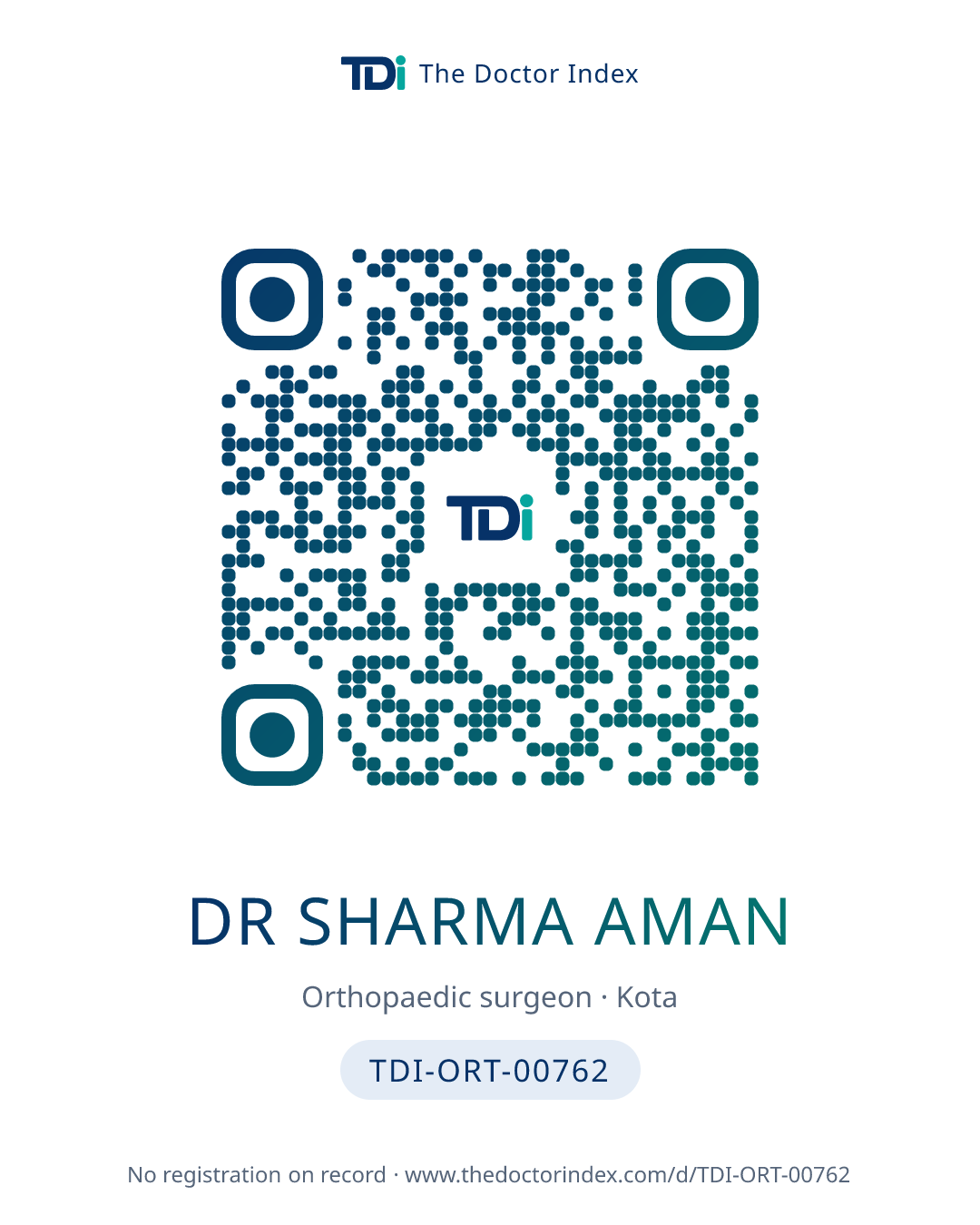 QR card for Dr Sharma Aman, TDI-ORT-00762