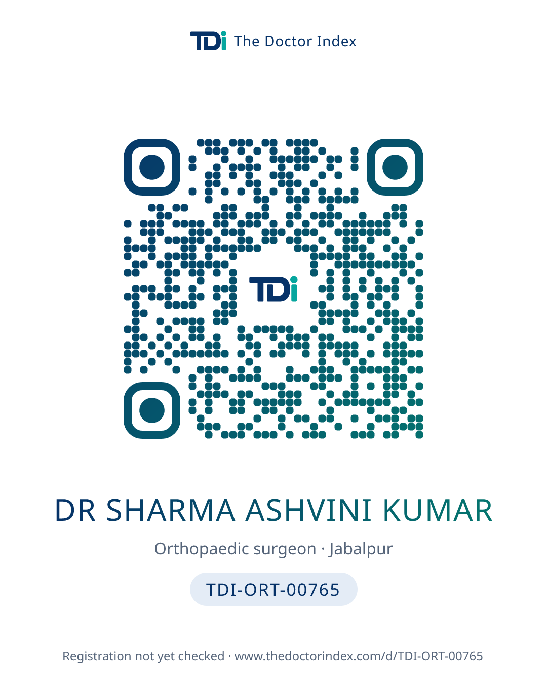 QR card for Dr Sharma Ashvini Kumar, TDI-ORT-00765
