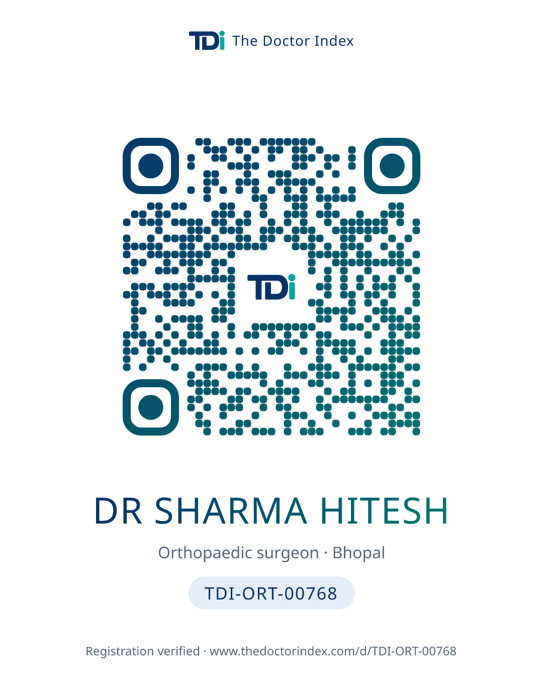 QR card for Dr Sharma Hitesh, TDI-ORT-00768