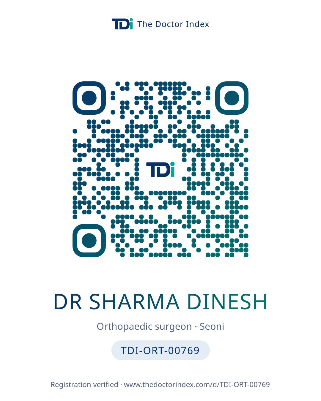 QR card for Dr Sharma Dinesh, TDI-ORT-00769