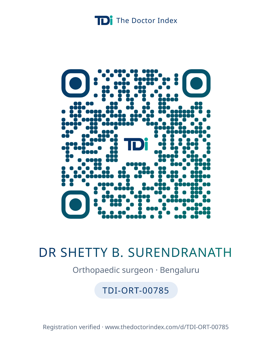 QR card for Dr Shetty B. Surendranath, TDI-ORT-00785