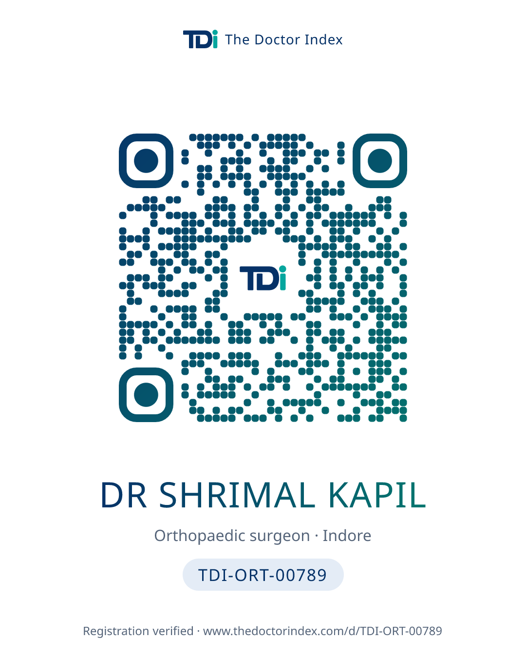 QR card for Dr Shrimal Kapil, TDI-ORT-00789
