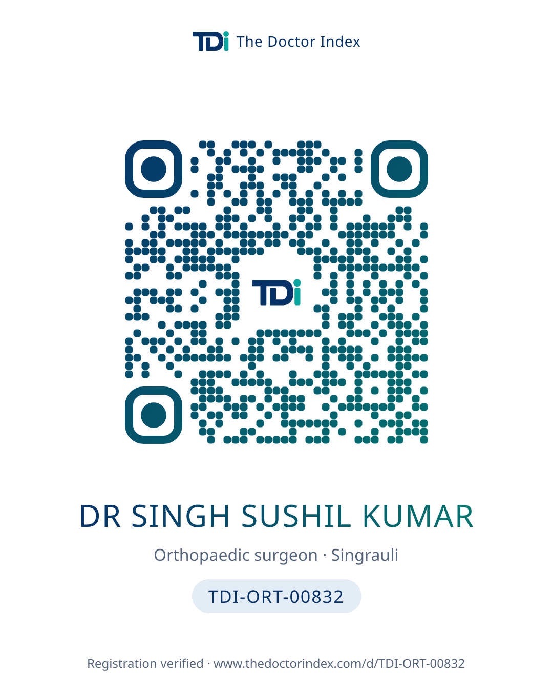QR card for Dr Singh Sushil Kumar, TDI-ORT-00832
