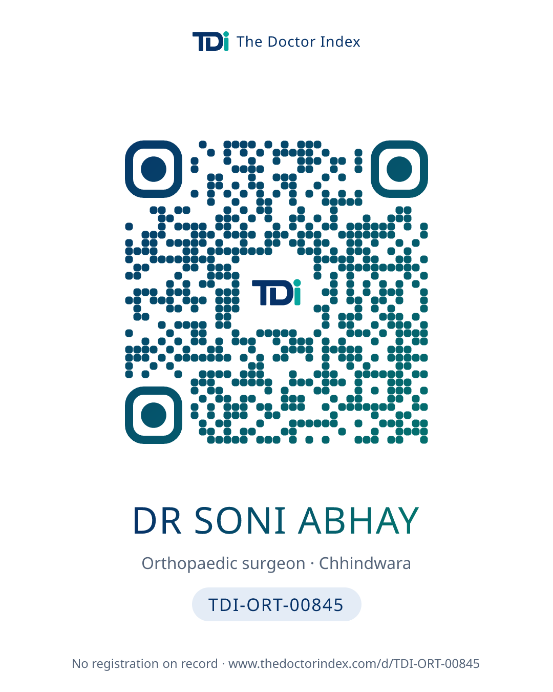 QR card for Dr Soni Abhay, TDI-ORT-00845