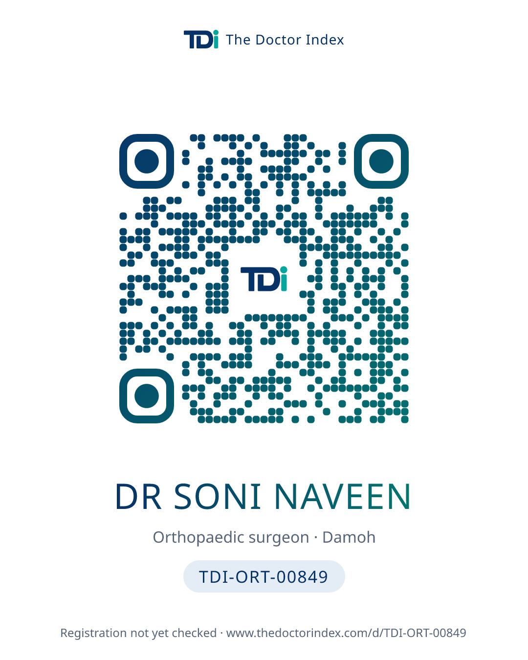 QR card for Dr Soni Naveen, TDI-ORT-00849