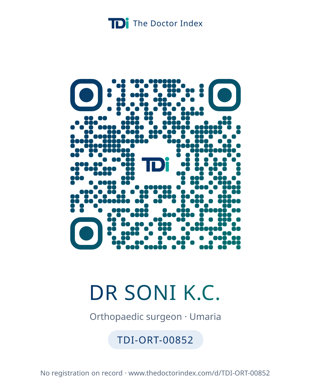QR card for Dr Soni K.C., TDI-ORT-00852