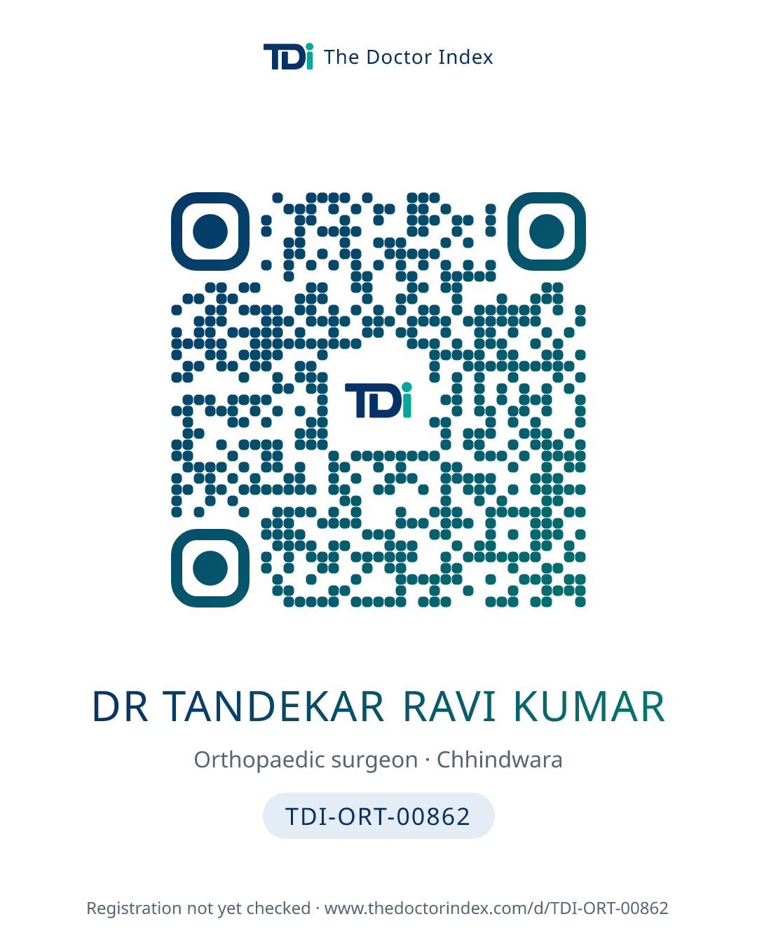 QR card for Dr Tandekar Ravi Kumar, TDI-ORT-00862