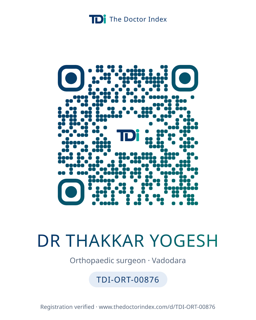 QR card for Dr Thakkar Yogesh, TDI-ORT-00876