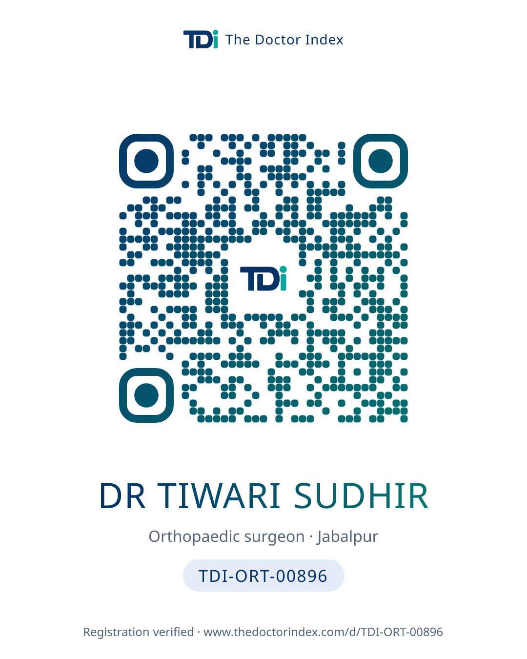 QR card for Dr Tiwari Sudhir, TDI-ORT-00896