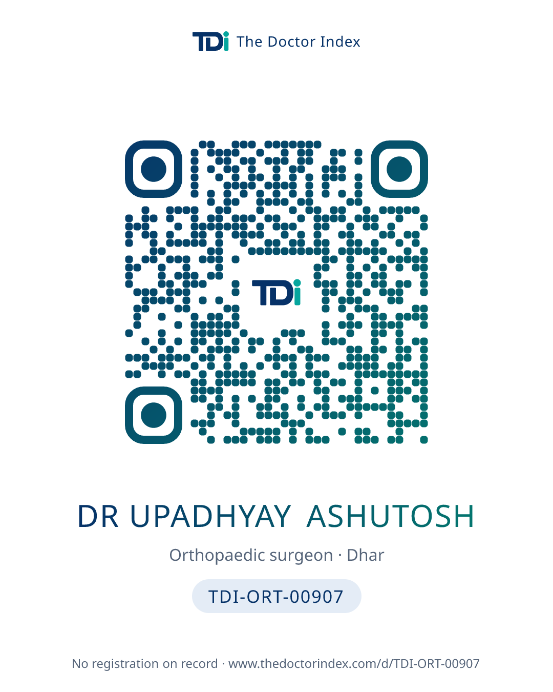 QR card for Dr Upadhyay Ashutosh, TDI-ORT-00907