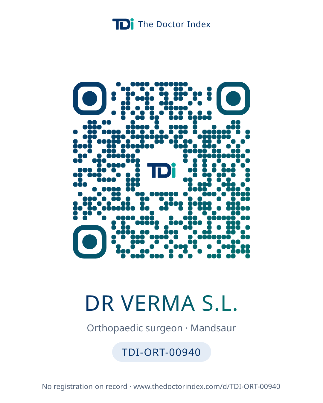 QR card for Dr Verma S.L., TDI-ORT-00940