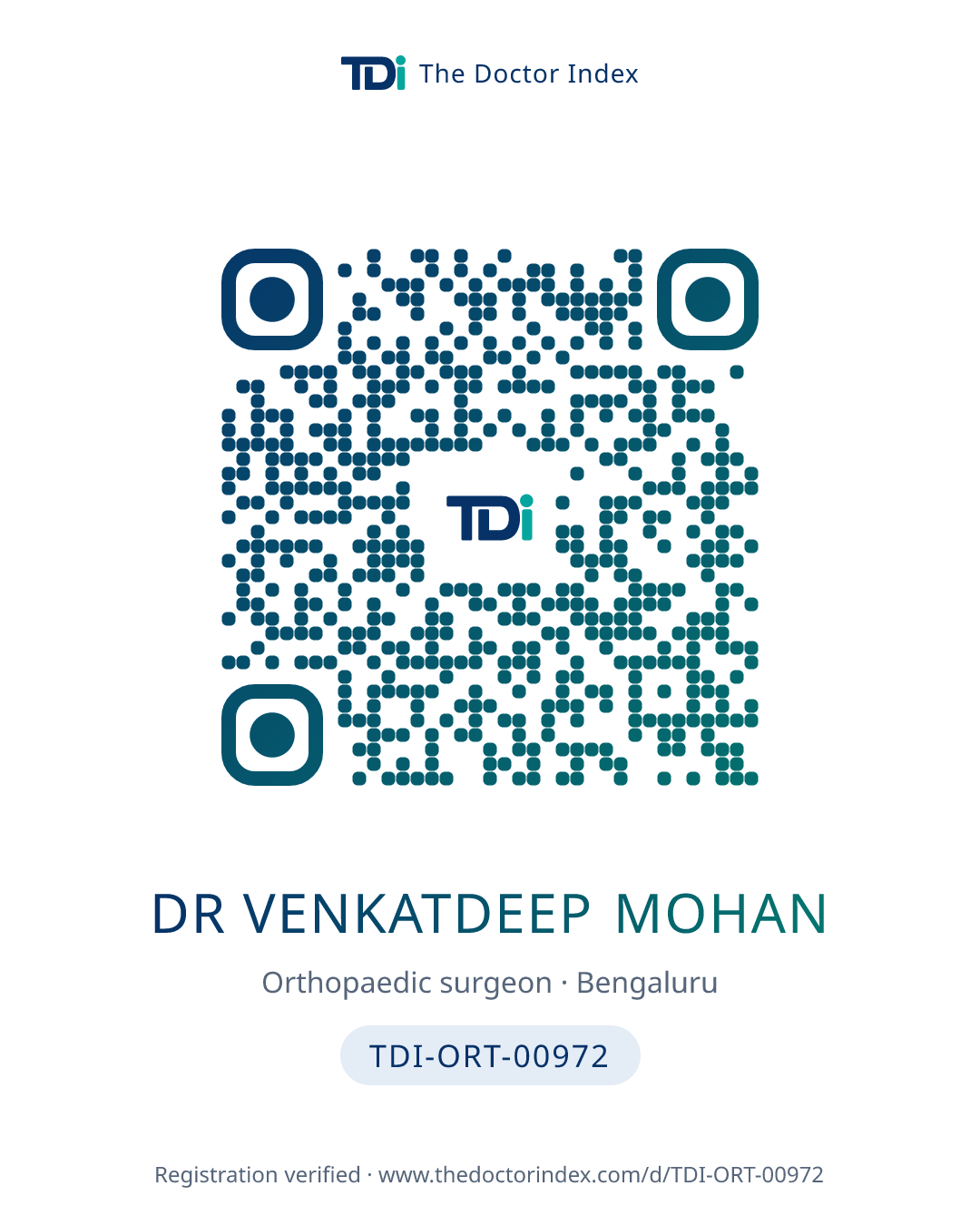 QR card for Dr Venkatdeep Mohan, TDI-ORT-00972
