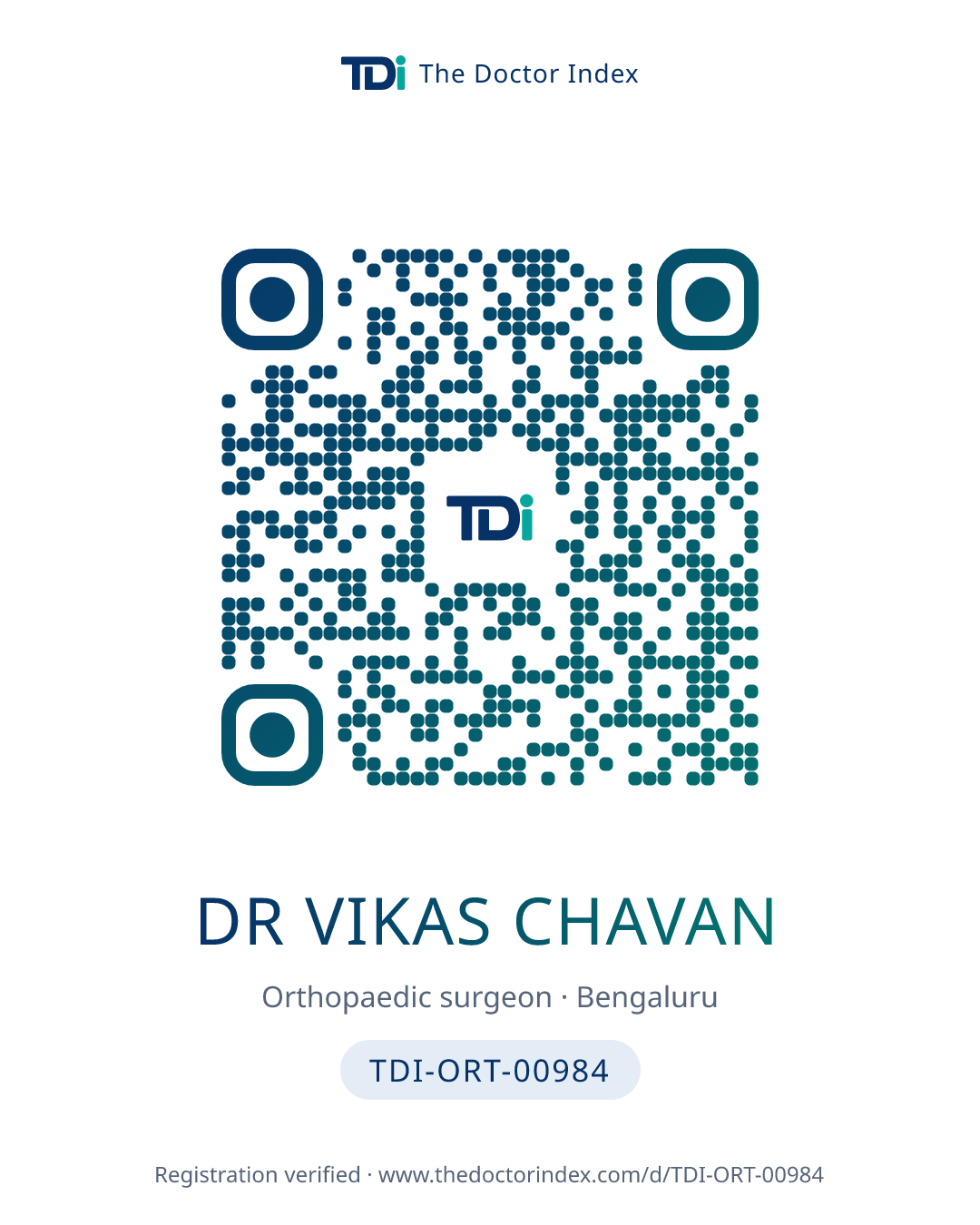 QR card for Dr Vikas Chavan, TDI-ORT-00984