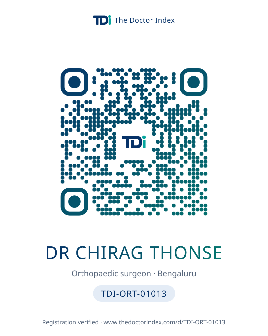 QR card for Dr Chirag Thonse, TDI-ORT-01013