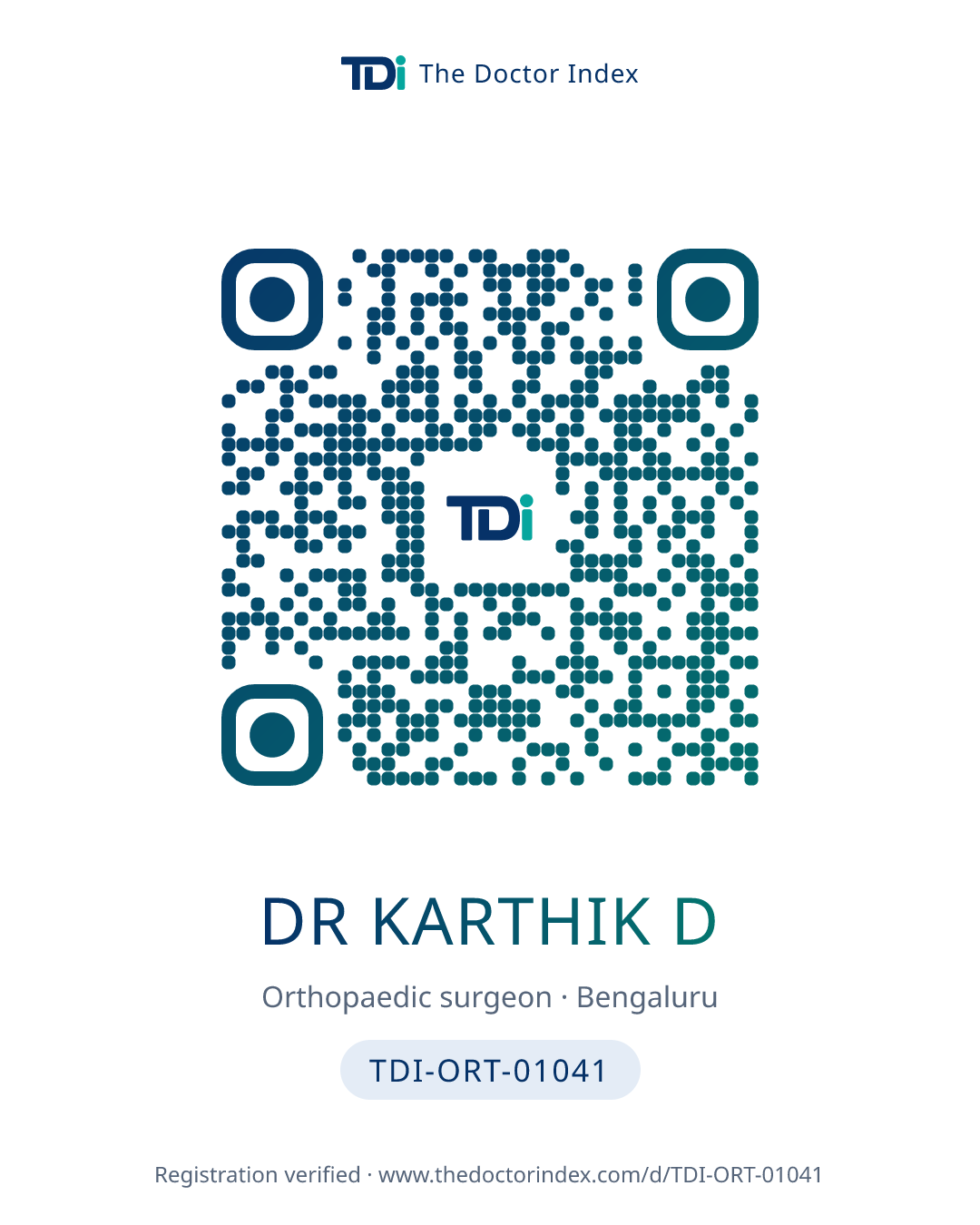 QR card for Dr Karthik d, TDI-ORT-01041