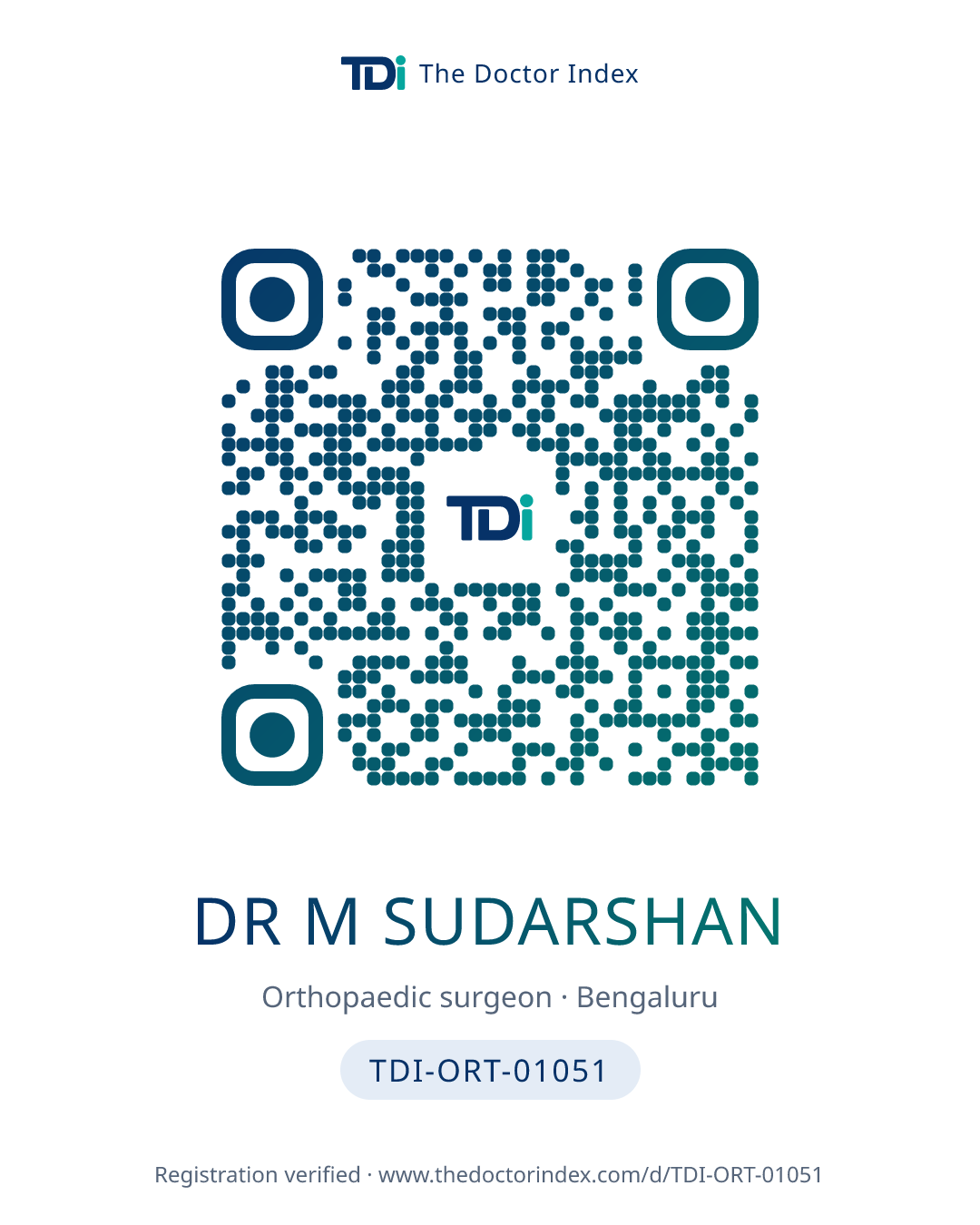 QR card for Dr m Sudarshan, TDI-ORT-01051